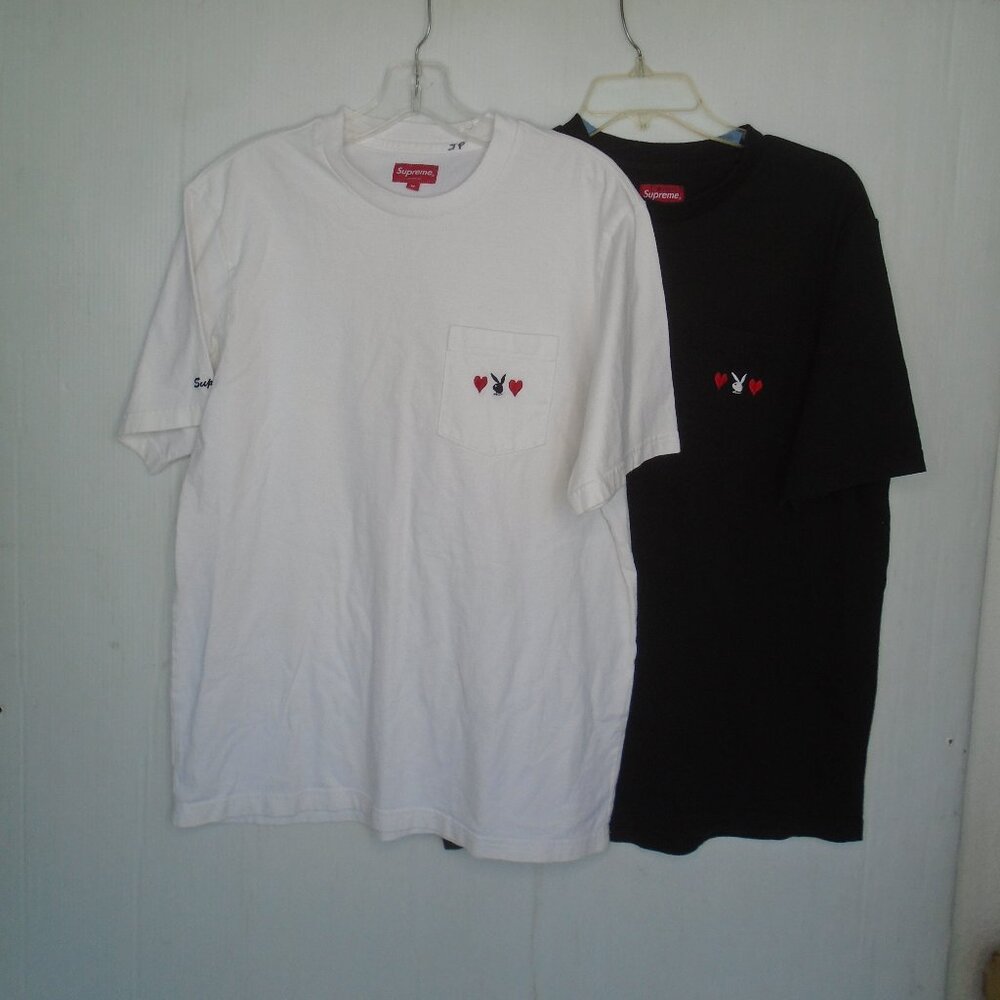 2 Supreme Playboy Mens Tee Shirts Size M Black / White